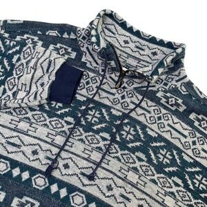 Capistrano Vintage Knit Blue Patterned Mock Neck Pullover Sweater Capistrano 405